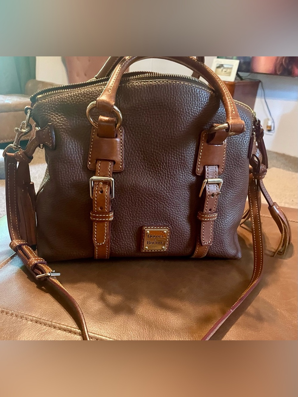 Dooney & Bourke Bristol satchel chocolate Leather with Tan Trim.